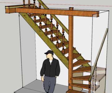 3D модель Лестница деревянная поворотная с площадкой