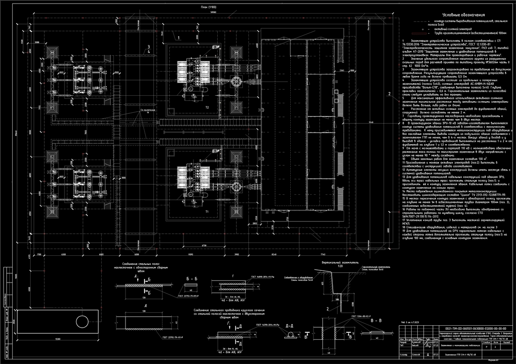 Чертеж РД Молниезащита и заземление подстанции ГПП 110/10 кВ
