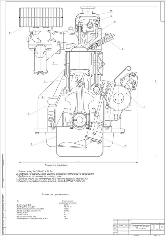 Чертеж Двигатель cummins nh230