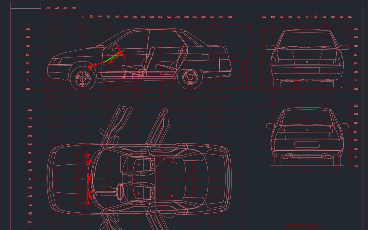 Чертеж Общие виды шасси ваз 2110 с агрегатами