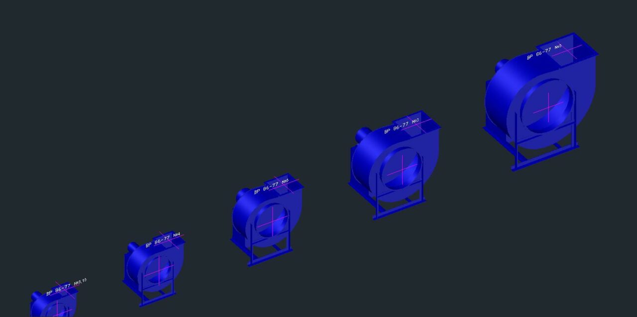 Чертеж 3D Модель вентилятора радиального, центробежного ВР 80-77 №2,8/3,15/4/5/6,3/8