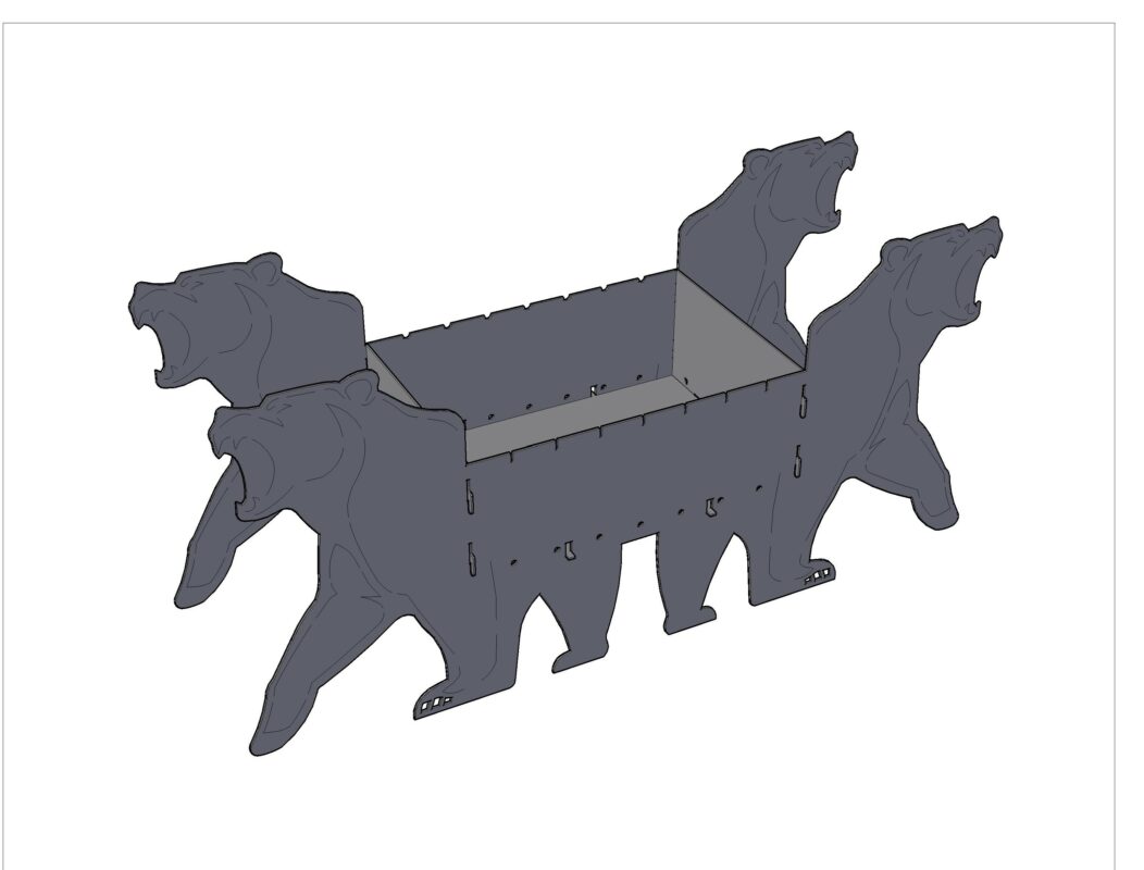 Чертеж Мангал с медведями 1340х430х650 мм