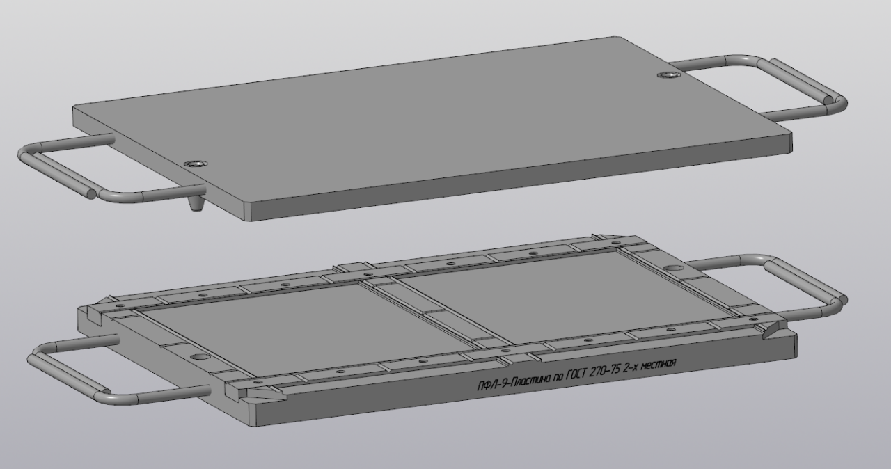 3D модель Пресс-форма 2-х местная для вулканизации резиновых пластин на испытание по ГОСТ 270-75