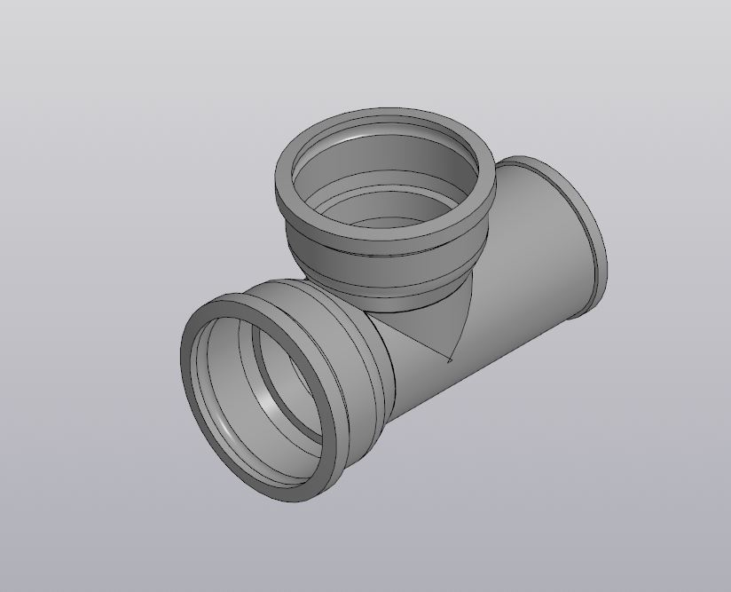 3D модель Тройник чугунный канализационный (прямой) ТП-100х100 ГОСТ 6942-98