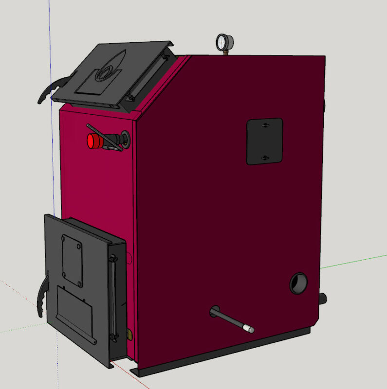 3D модель Котёл длительного горения на твёрдом топливе (уголь) 50кВт проработка внутри Ш560/В1050/Г1026