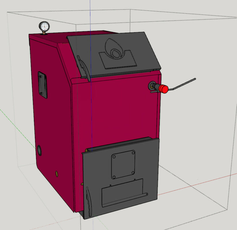 3D модель Котёл длительного горения на твёрдом топливе (уголь) 50кВт проработка внутри Ш560/В1050/Г1026