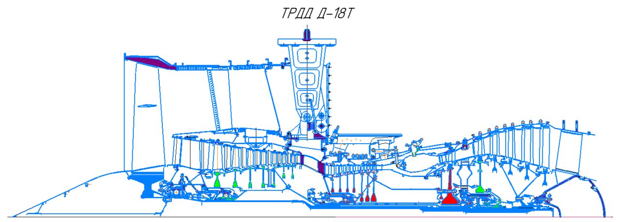 Чертеж Меридиональный чертёж двигателя Д-18Т