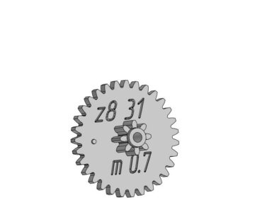 3D модель Шестерня 2шт(m07 z8-д6.9-z24 д18.2 зуб на короне)(2я m07 z8-д6.9 z31 д23) от редуктора детской игрушки-экскаватор m-0.7 компас v20