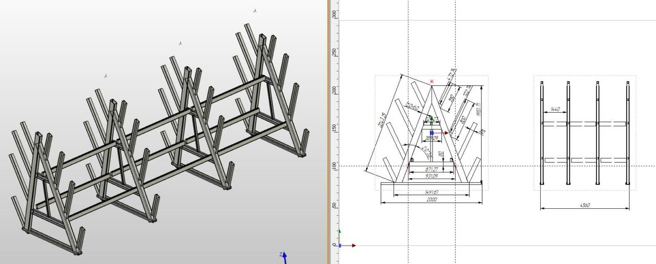3D модель Стеллаж для металлического профиля "Елочка" 4560х2000х1953 мм