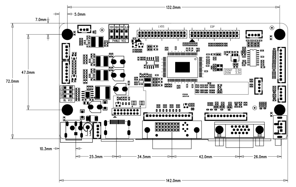 Чертеж Трёхмерная модель платы BTP-LC-RTD2556V1.0 Sinotectronics и её пульта управления