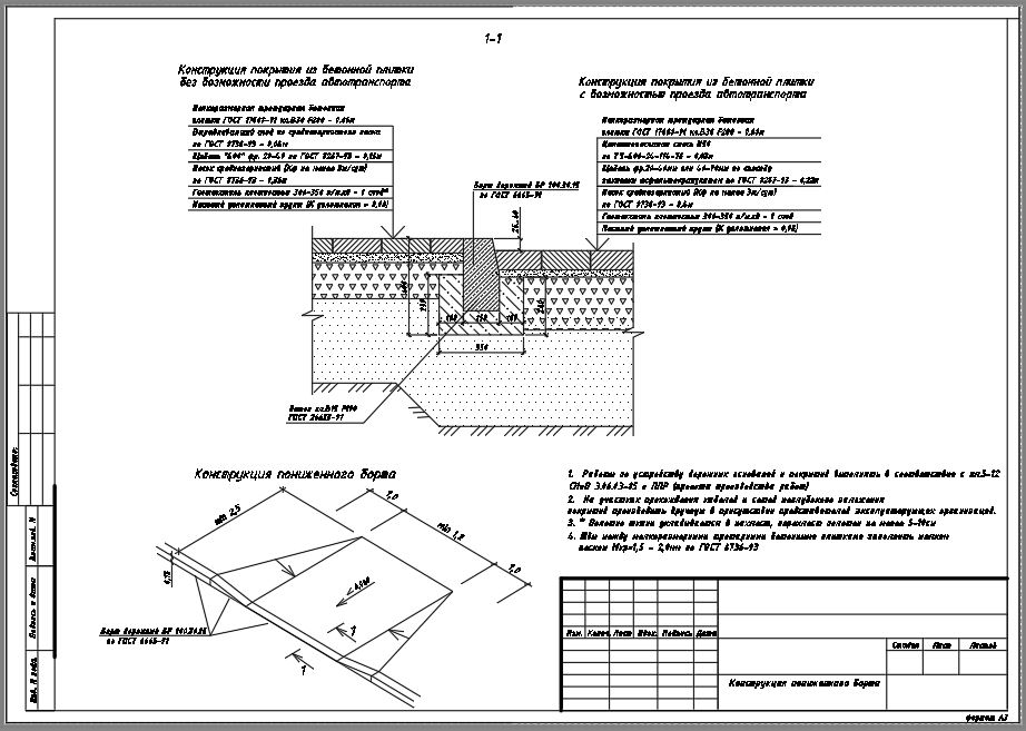 Чертеж Конструкции покрытия авто и пешеходов