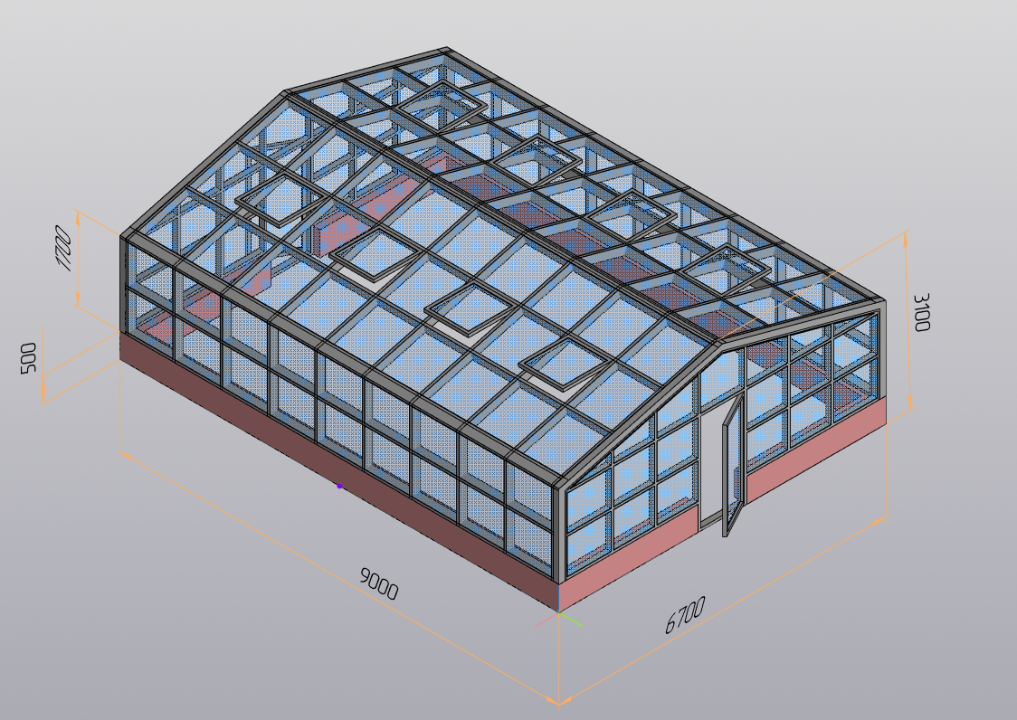 3D модель Теплица 6.7х9