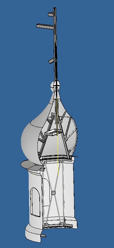 3D модель Сборка купола церкви, барабан D-1800, H-1600 и креста H-1800