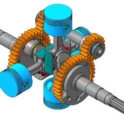 3D модель бесшатунного механизма двигателя внутреннего сгорания