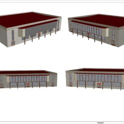 3D модель каркасного здания (здание аптеки и кафе)
