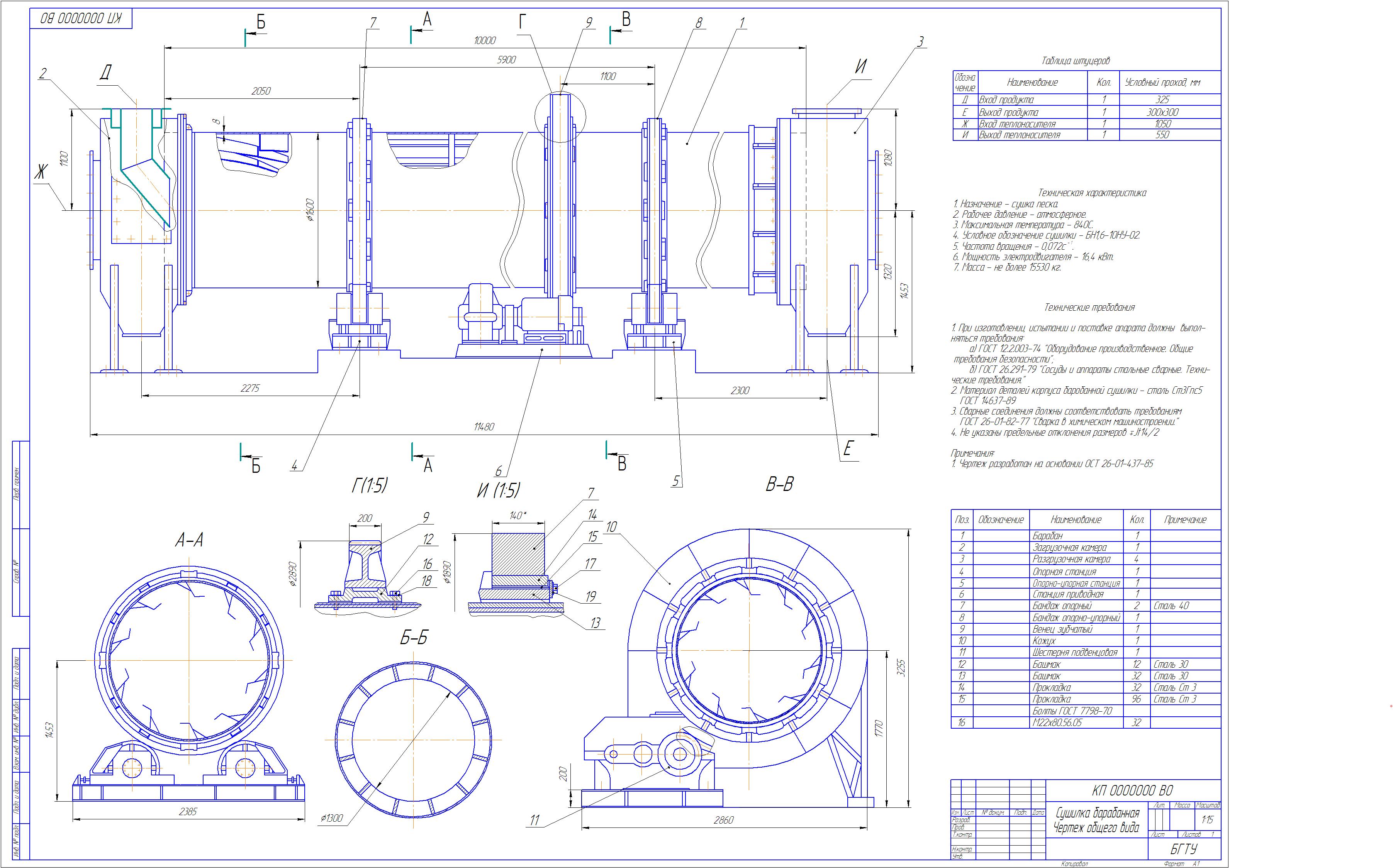 Сушилка барабанная вращающаяся чертеж