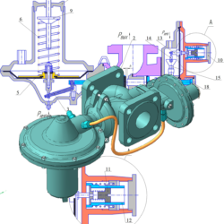 Регулятор давления газа РДНК-400 (схема и 3d модель)