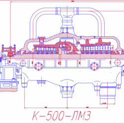 Продольный разрез паровой турбины K-500 ЛМЗ