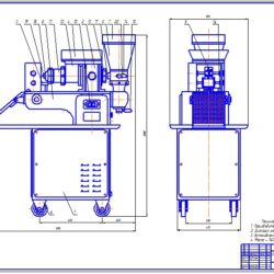 чертеж общего вида пельменного автомата JGL135, сборочный чертеж формующего механизма автомата и его деталировка