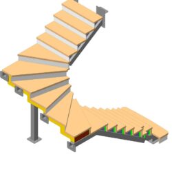 Лестница на металлокаркасе из профильной трубы 120×120 с деревянными ступенями.