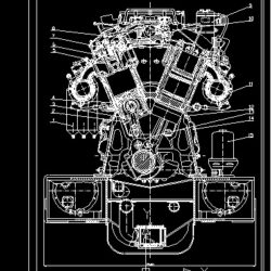 Поперечный разрез дизельного двигателя Д49 (тепловоз ТЭП 70)