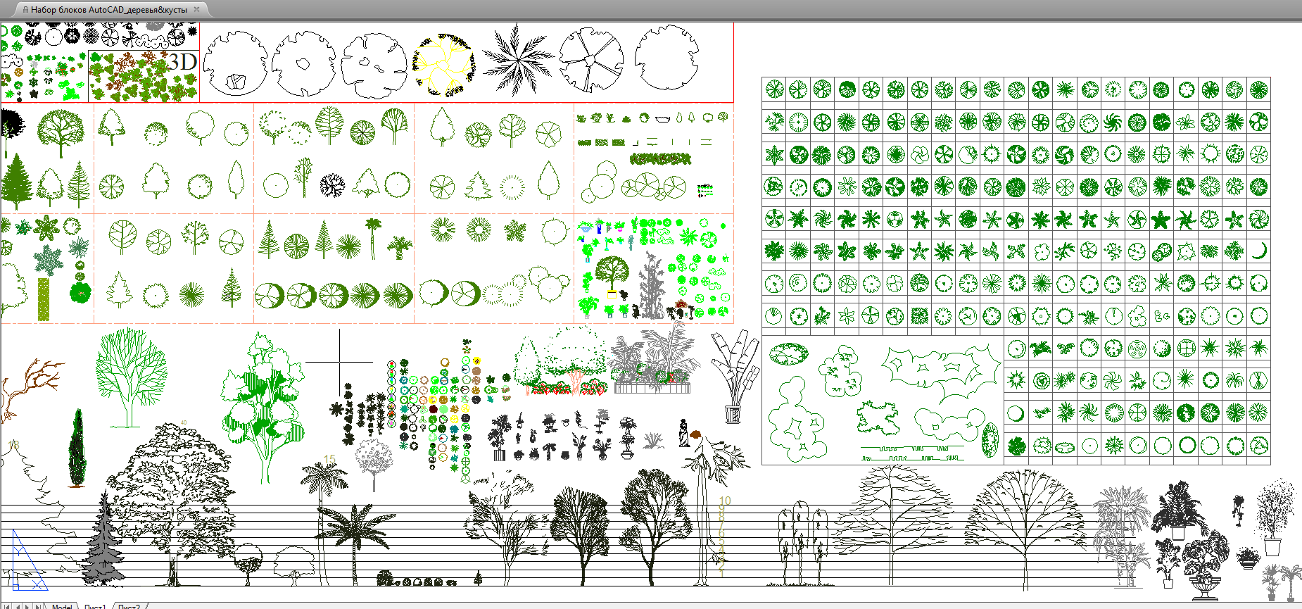 Блоки Автокад деревья