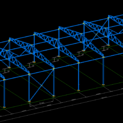 3D модель ангара 36 на 12 метров . Холодного типа с 2 воротами .Модель для разработки КМД .