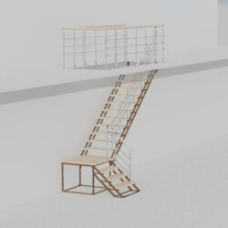 Г-образная металлическая лестница на косоурах с промежуточной площадкой и поворотом на 90°.