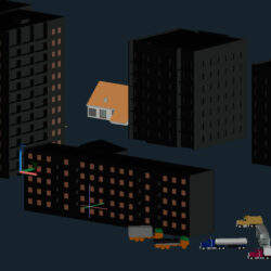 Блоки многэтажные дома + спецтехника 3D