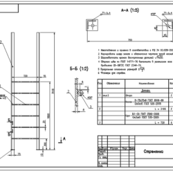 КМД (деталировочный чертеж) металлической стремянки для производственных помещений.
