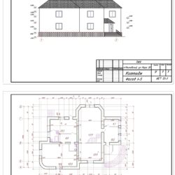 План и фасад здания котеджа
