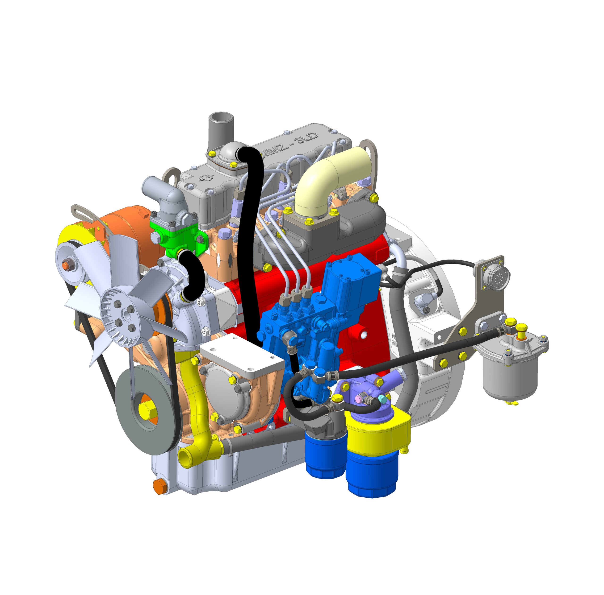 Двигатель MMZ-3LDG с датчиком оборотов - Чертежи, 3D Модели, Проекты, ДВС