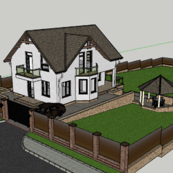 3D модель одноэтажного дома с мансардой.