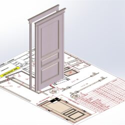 Классическая филенчатая дверь с элементами дверного проема и комплектом чертежей