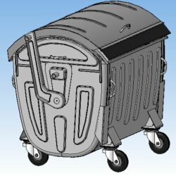 3D модель металлического контейнера для ТБО, с полукруглой крышкой,объемом V=1100 литров