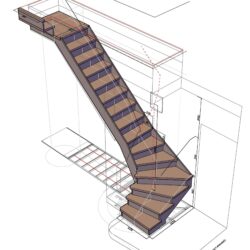 Лестница с поворотом на 90 градусов, забежные ступени.