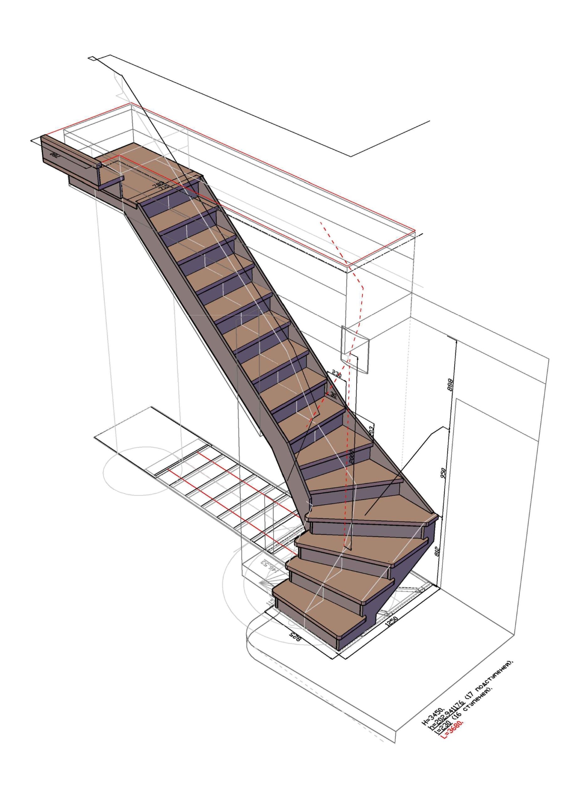 Забежная лестница К-001м-6 (поворот 90°)