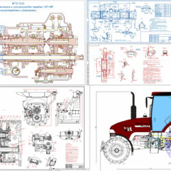 Отсек муфты сцепления и синхрокоробка передач 16F+8R трактора МТЗ-1221 (сборочный чертеж)