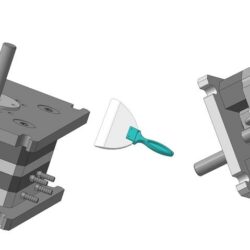 Комплект из двух пресс-форм для изготовления резинового шпателя с пластмассовой ручкой