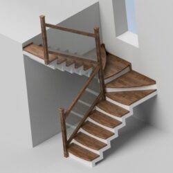 Лестница в частный дом, бетонное основание отделка деревом