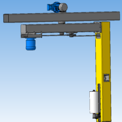 Подвесная установка для фиксация стрейч-плёнкой продукции на поддоне с возможностью вертикального перемещения рулона плёнки