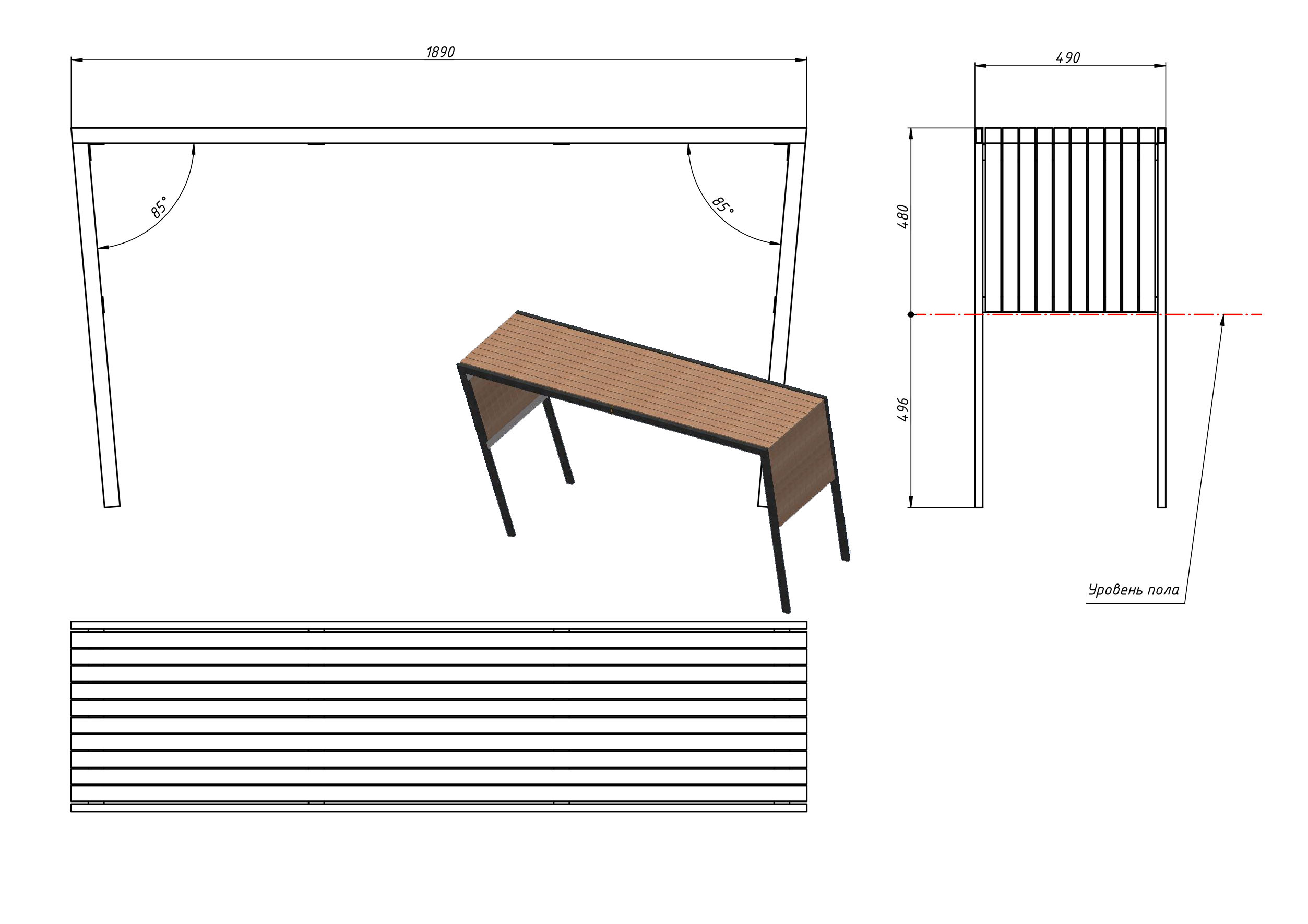 скамья со столиком посередине чертеж из профильной трубы