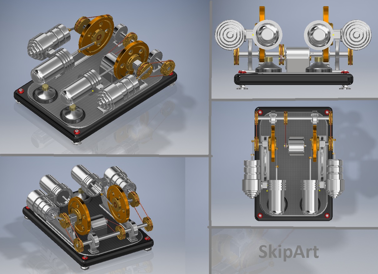 Двигатель Стирлинга габаритная модель - Чертежи, 3D Модели, Проекты, ДВС