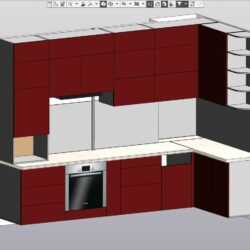 Модель мебели для типовой кухни площадью 7 кв. м. (кухня угловая 3х1,5 м)