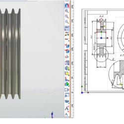 Шкив многоручьевой ,параметрический 3D и 2D в T-FlexCAD , перевод из Inventor