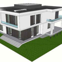 3-D модель частного дома в стиле ХАЙ ТЭК на основе монолитного каркаса с заполнением